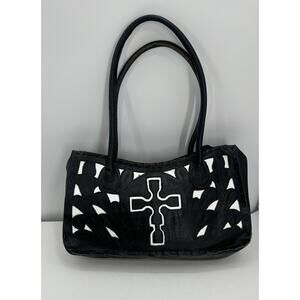 JL Saldivar Black White Handtooled Leather Purse Handbag cross Western